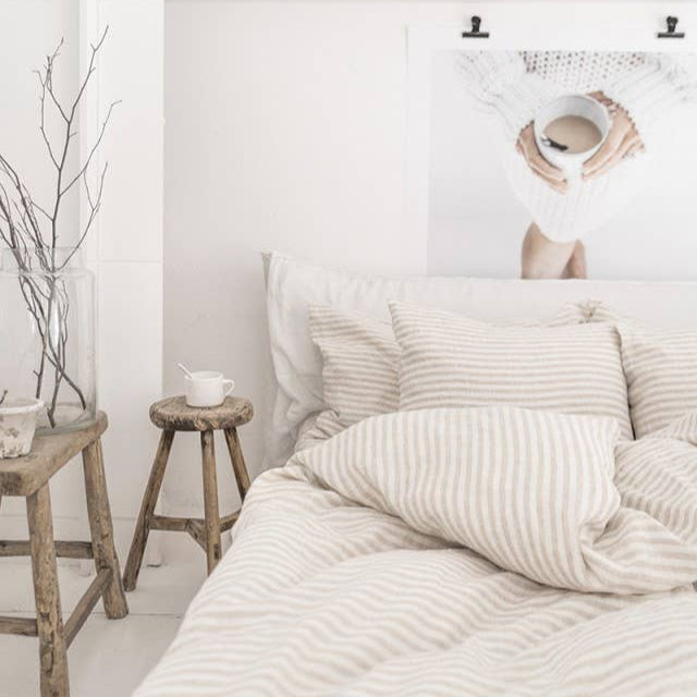 Natural Stripe Linen Duvet Set - Design Vintage