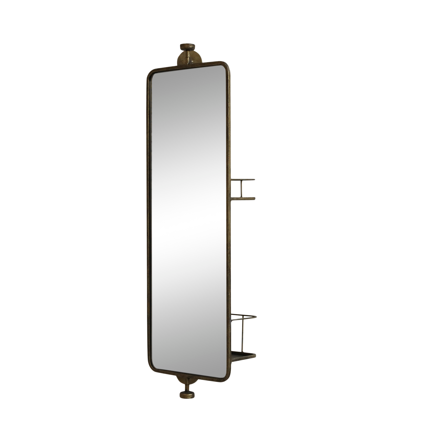 Antique Brass Swivel Mirror With Shelves - Design Vintage