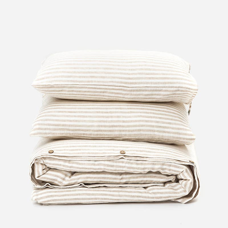 Natural Stripe Linen Duvet Set - Design Vintage