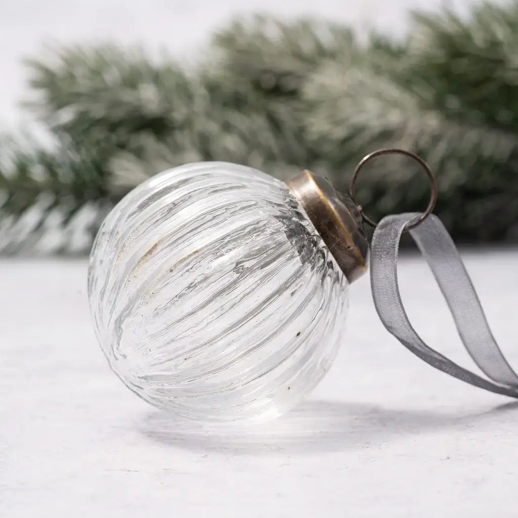 Ribbed Round Glass Bauble