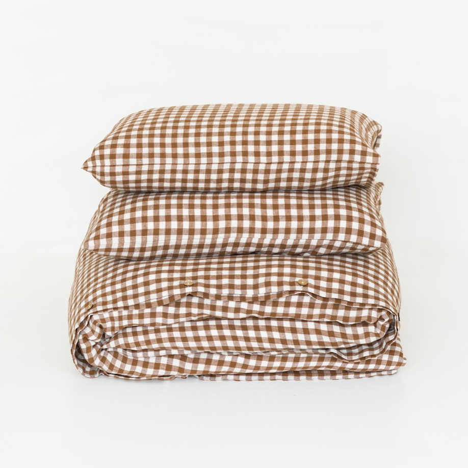 Cinnamon Gingham Linen Duvet Set - Design Vintage