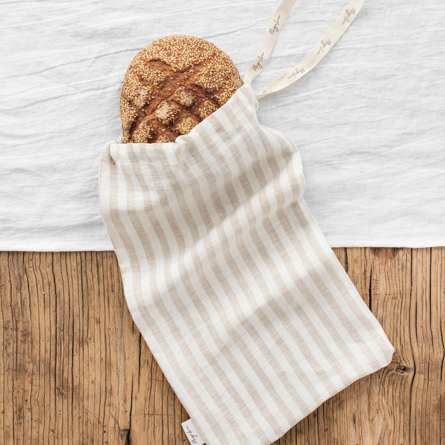 Striped Linen Bread Bag - Design Vintage