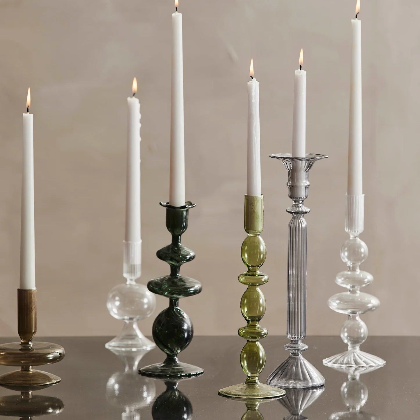 Smoked Olive Glass Candlestick