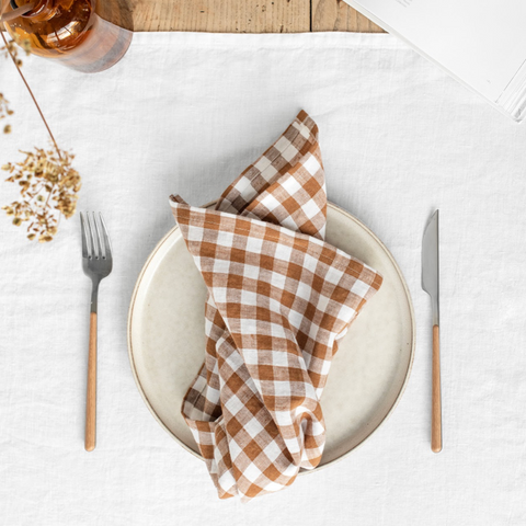 Set of Cinnamon Gingham Linen Napkins
