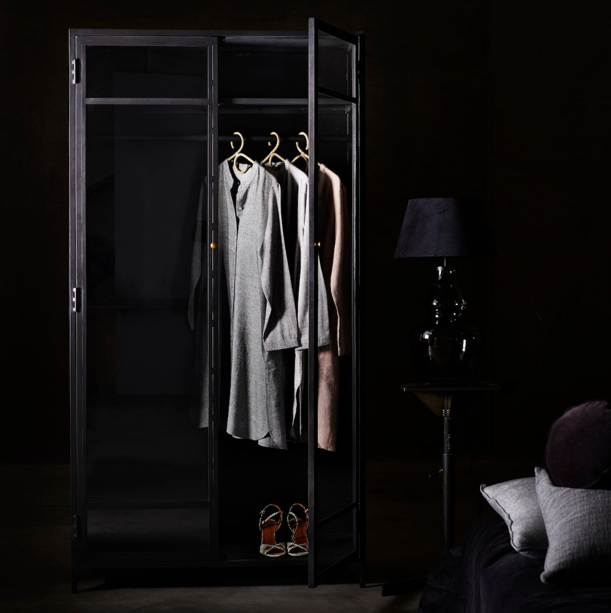 Black Iron Wardrobe Cabinet - Design Vintage