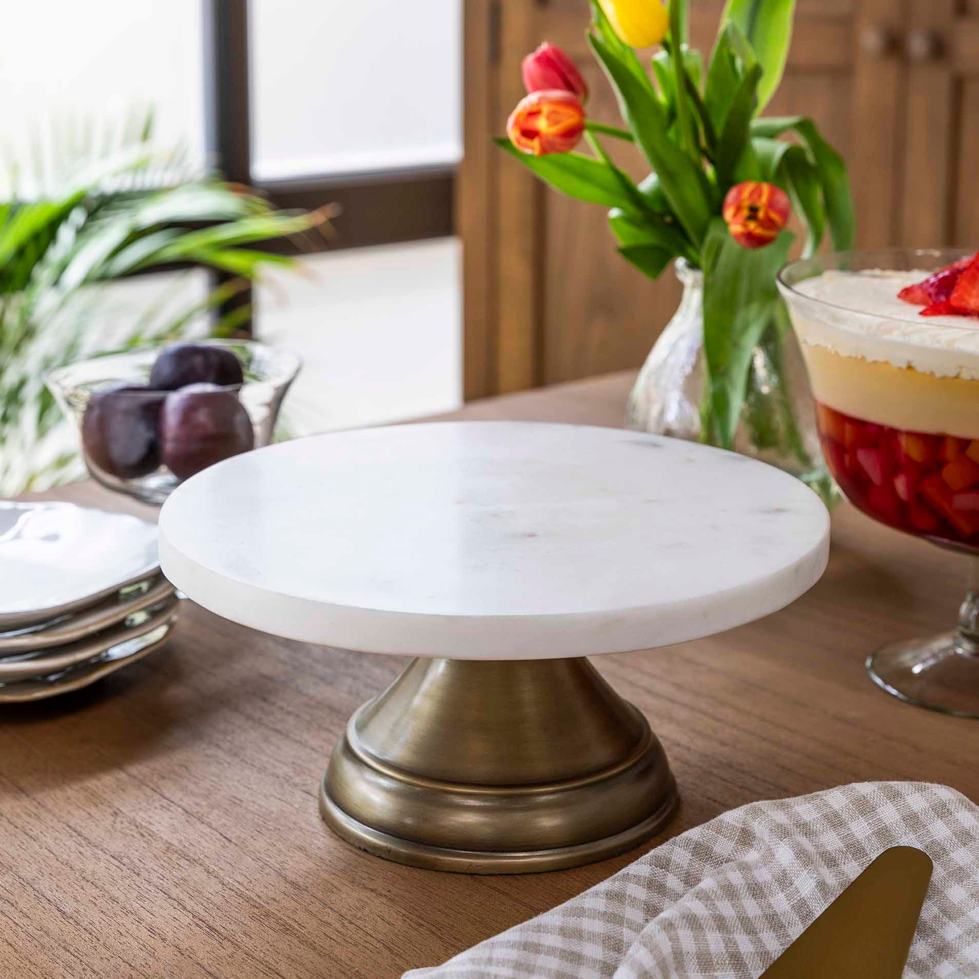 Marble & Brass Cake Plate - Design Vintage