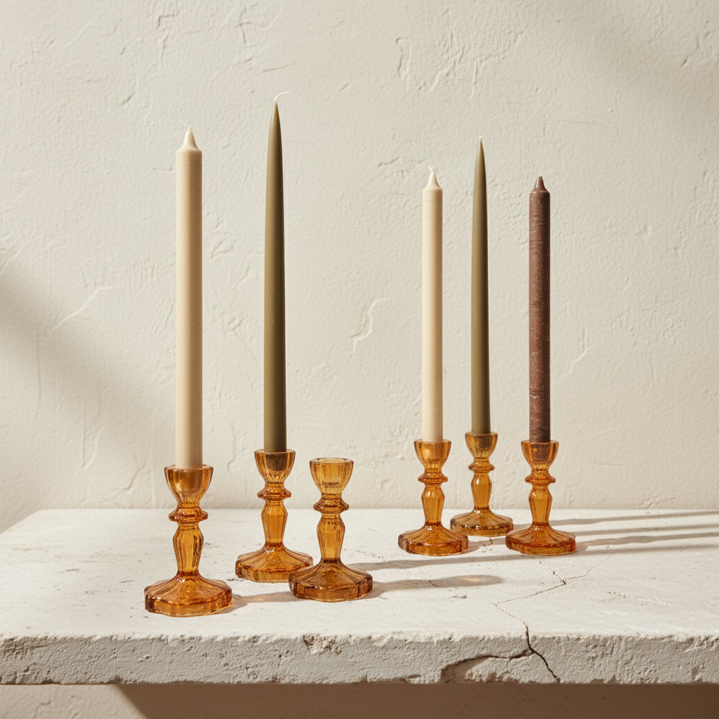 Set of 3 Ochre Candle Holders