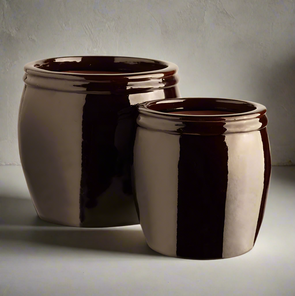Set of Mocha Glazed Pots - Design Vintage