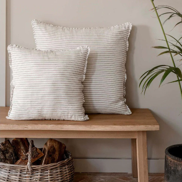 Natural Striped Frill Cushions