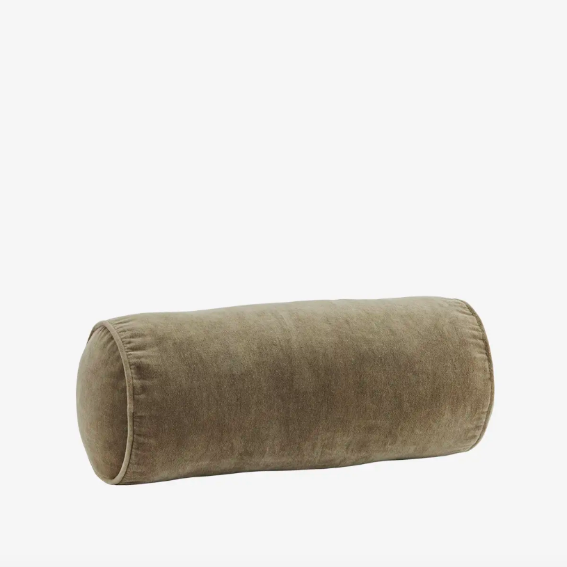 Olive Velvet Bolster Cushion - Design Vintage