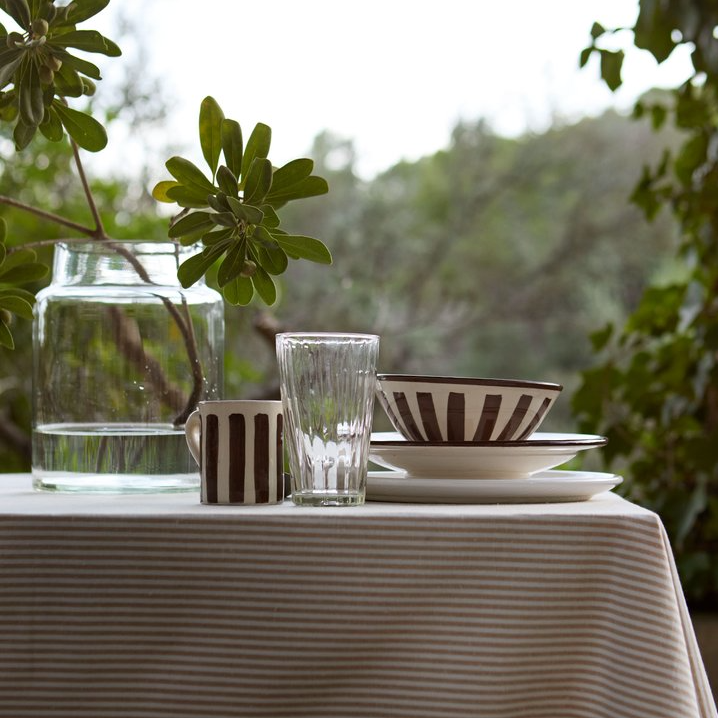 Flax Stripe Tablecloth - Design Vintage