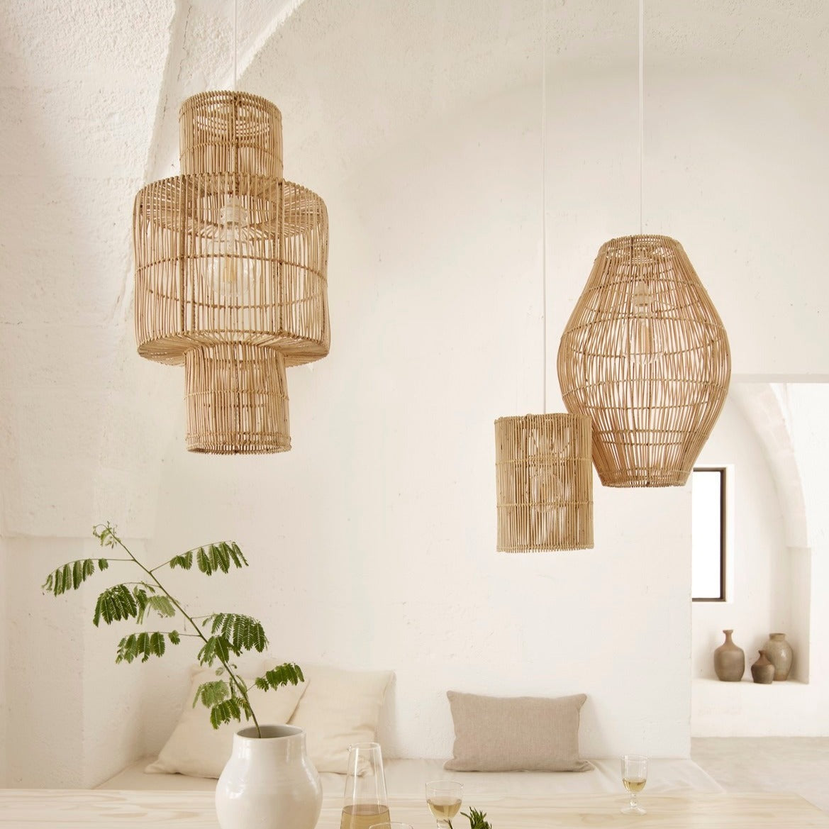 Shaped Rattan Lampshade - Design Vintage