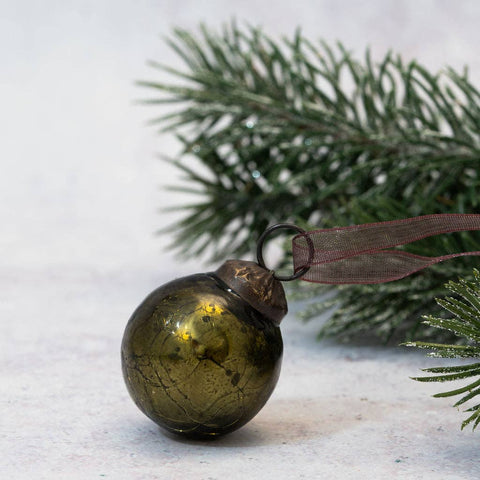 Set of 6 Olive Green Glass Baubles