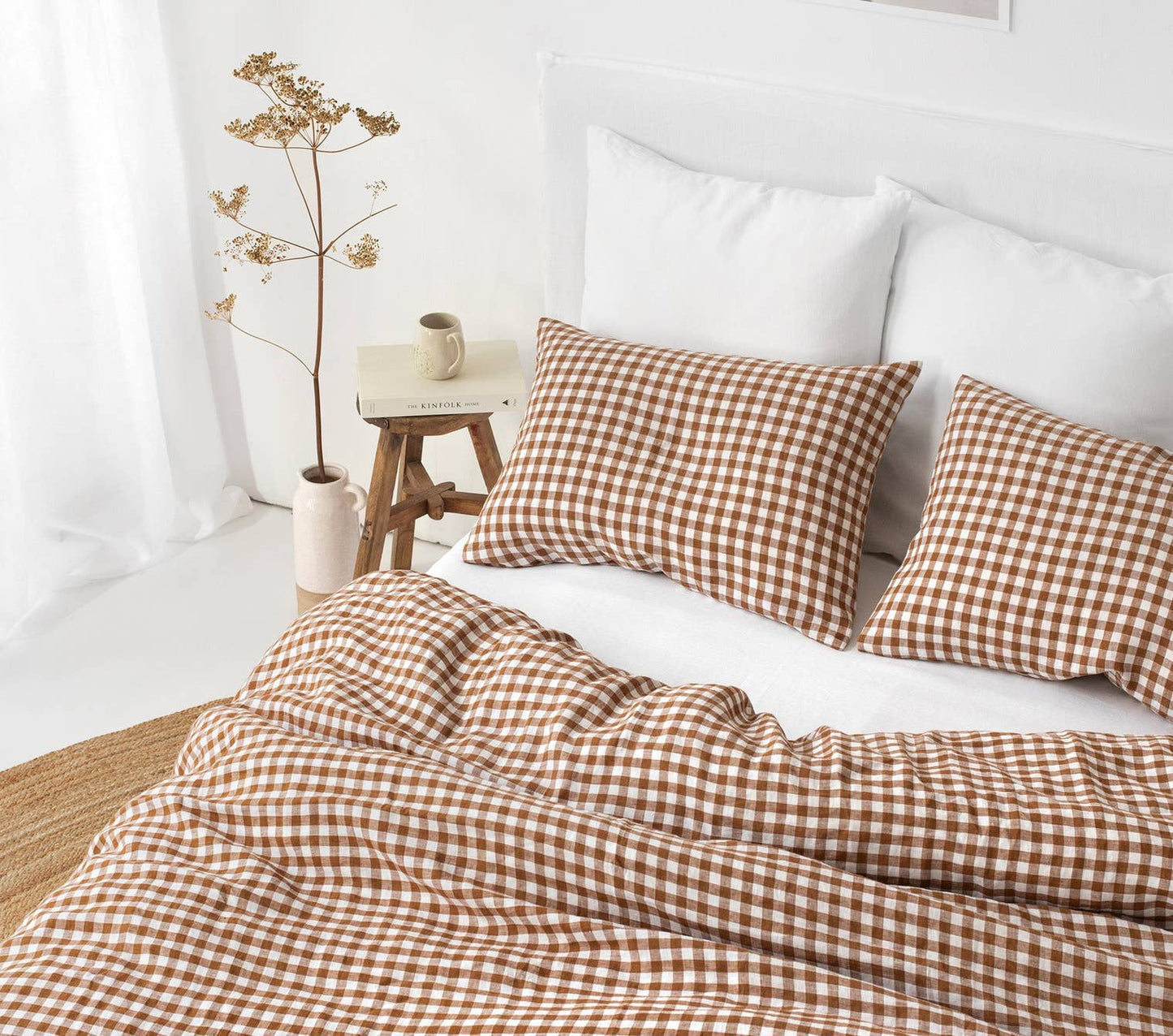 Cinnamon Gingham Linen Duvet Set - Design Vintage