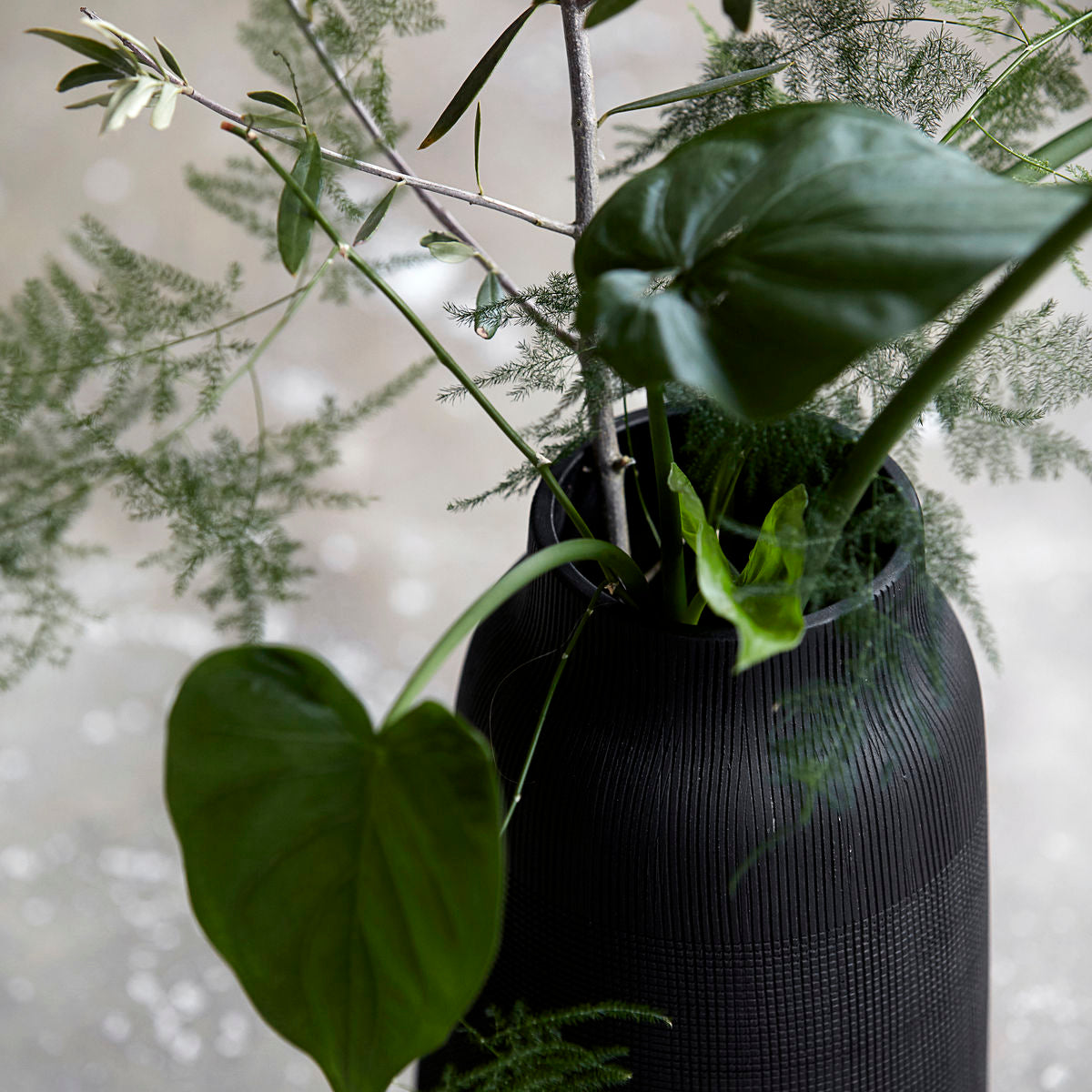 Tall Black Groove Vase - Design Vintage