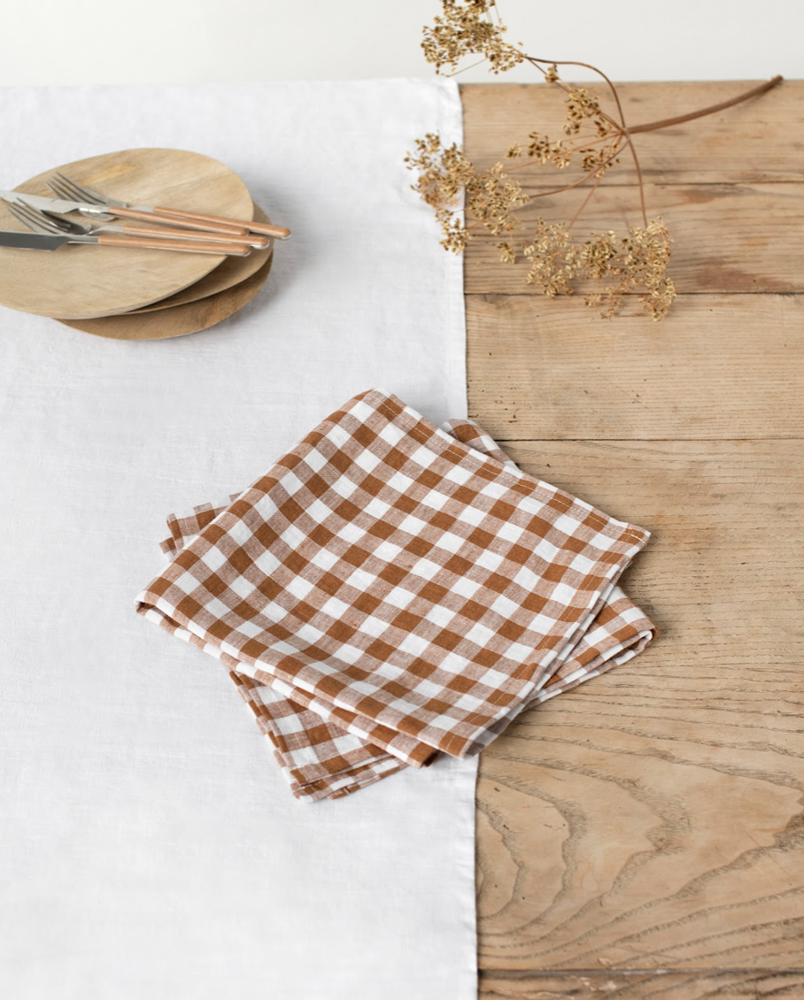 Set of Cinnamon Gingham Linen Napkins