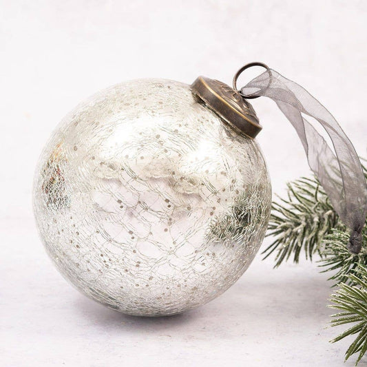 Silver Crackle Glass Bauble - Design Vintage