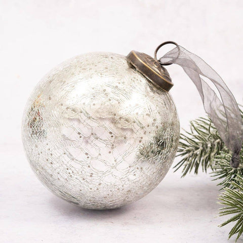 Silver Crackle Glass Bauble