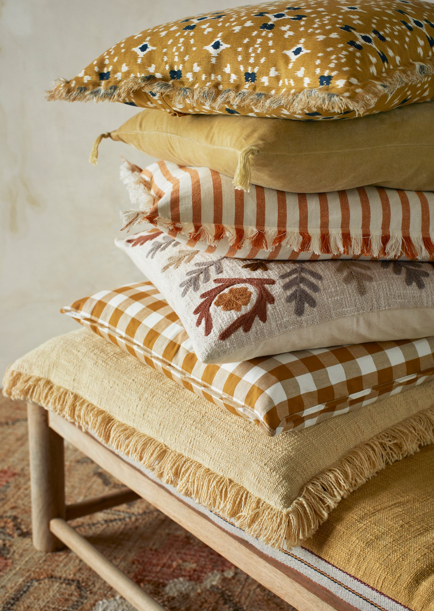 Mustard Checked Cushion - Design Vintage