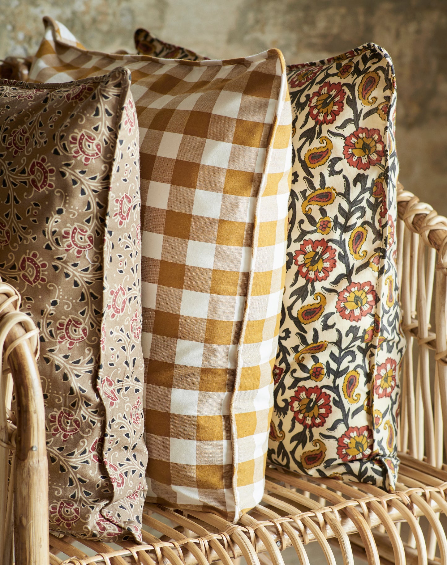 Mustard Checked Cushion - Design Vintage