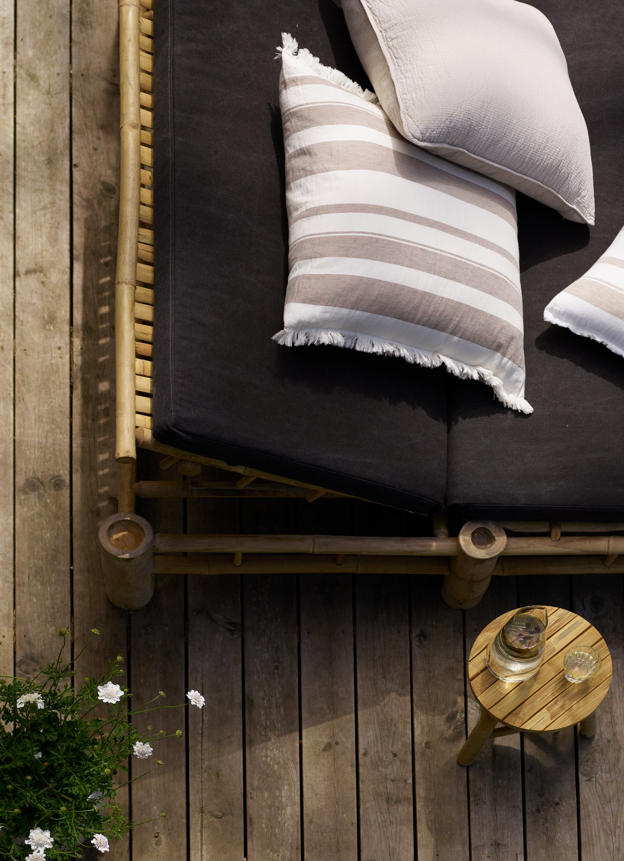 Double Bamboo Sunbed With Cushion - Design Vintage