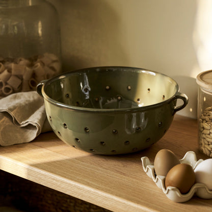 Glazed Moss Stoneware Colander