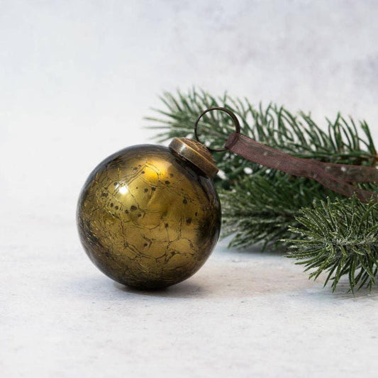 Olive Crackle Glass Bauble - Design Vintage