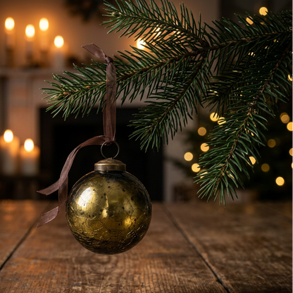 Olive Crackle Glass Bauble