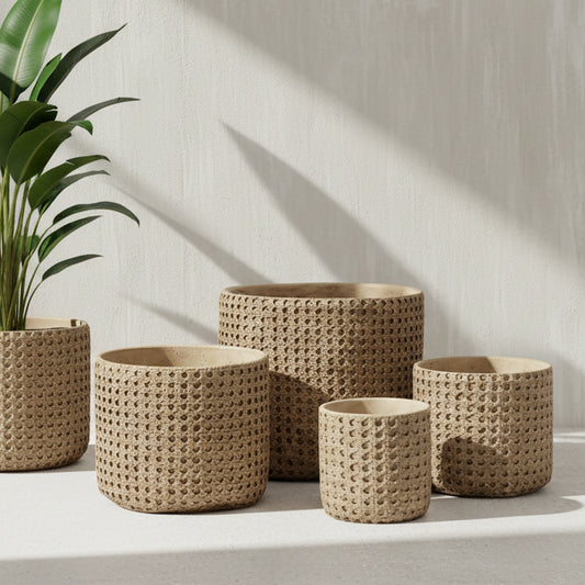 Rattan Concrete Planter - Design Vintage