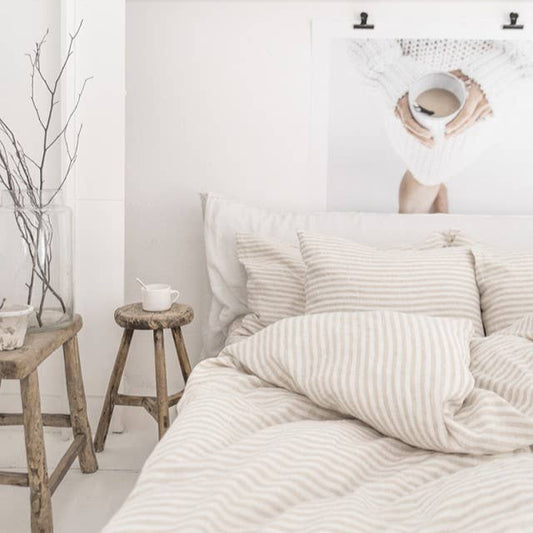 Natural Stripe Linen Duvet Set - Design Vintage