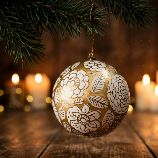 Gold + White Flower Bauble