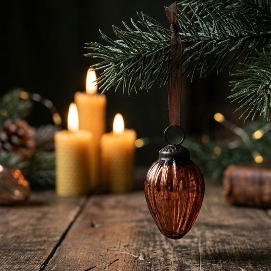 Set of 6 Russet Crackle Glass Pinecones