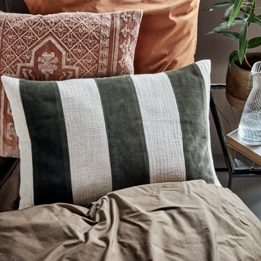Green Wide Stripe Cushion - Design Vintage