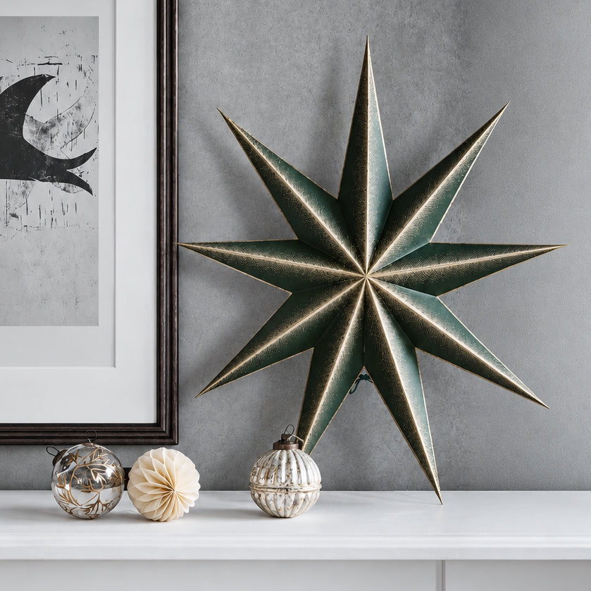 Green 9 Point Paper Star