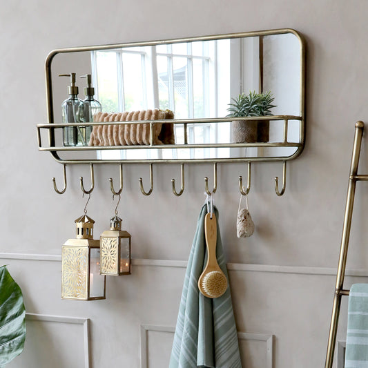 Antique Brass Shelf Mirror - Design Vintage