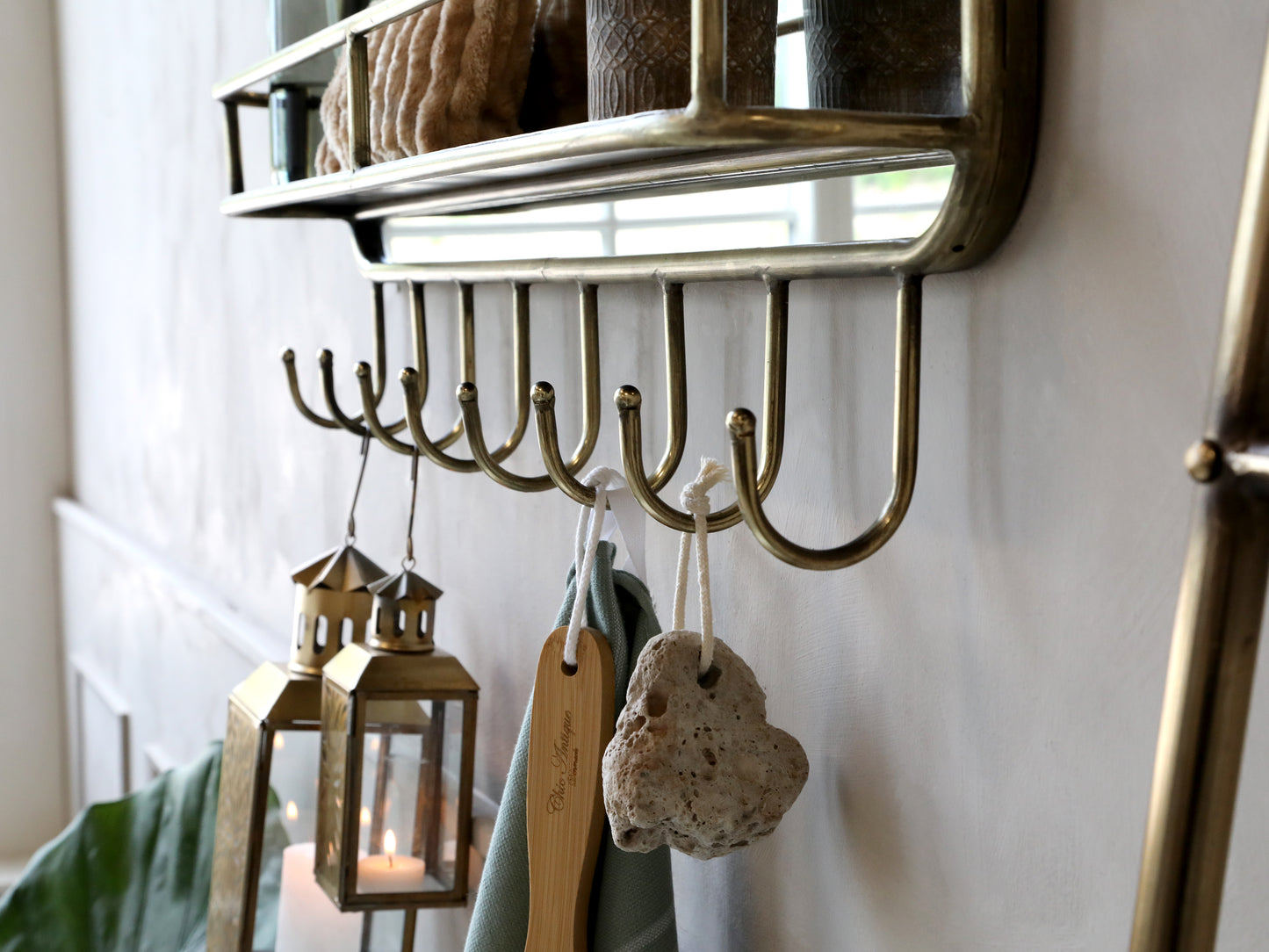Antique Brass Shelf Mirror - Design Vintage