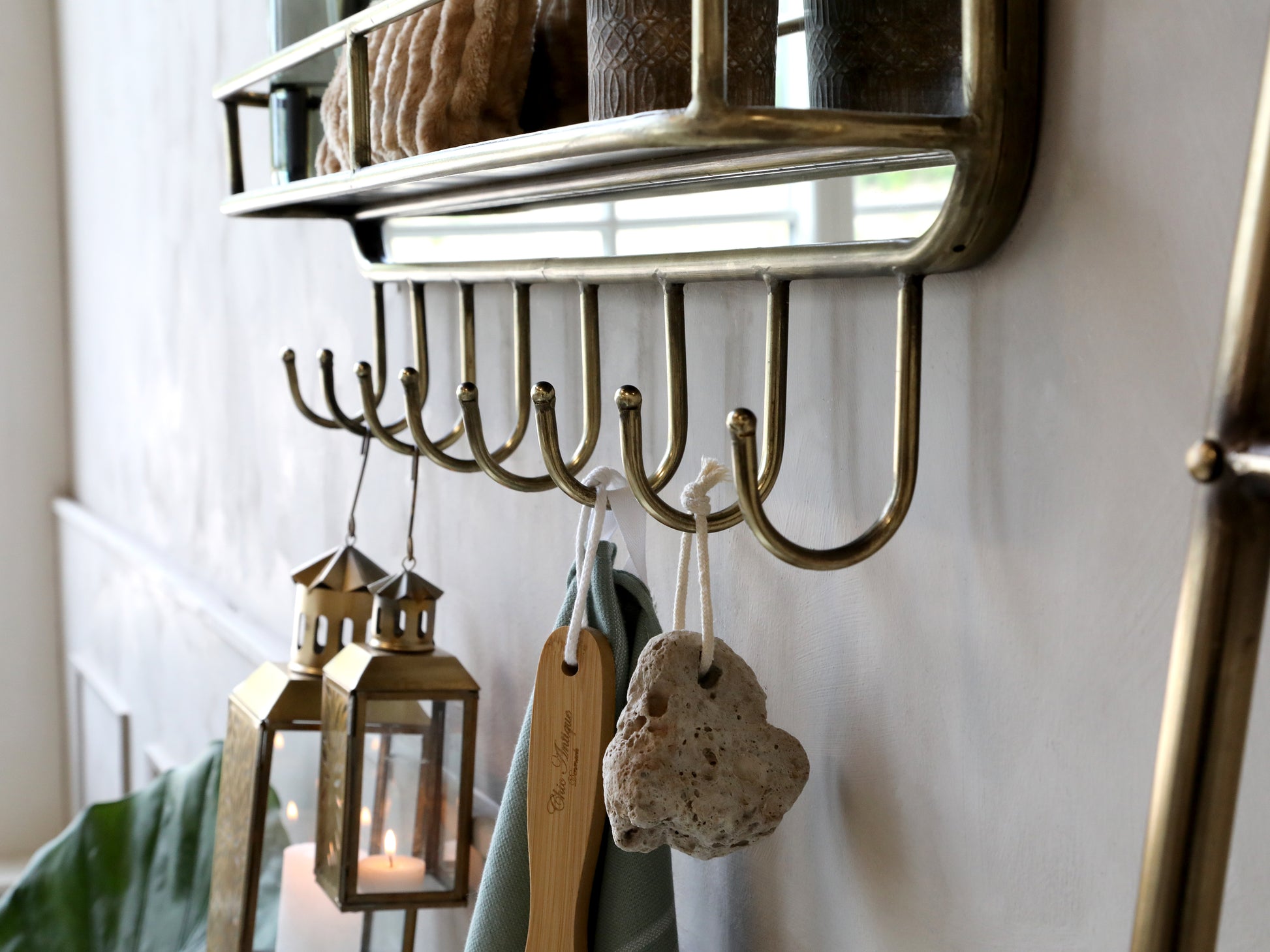 Antique Brass Shelf Mirror - Design Vintage