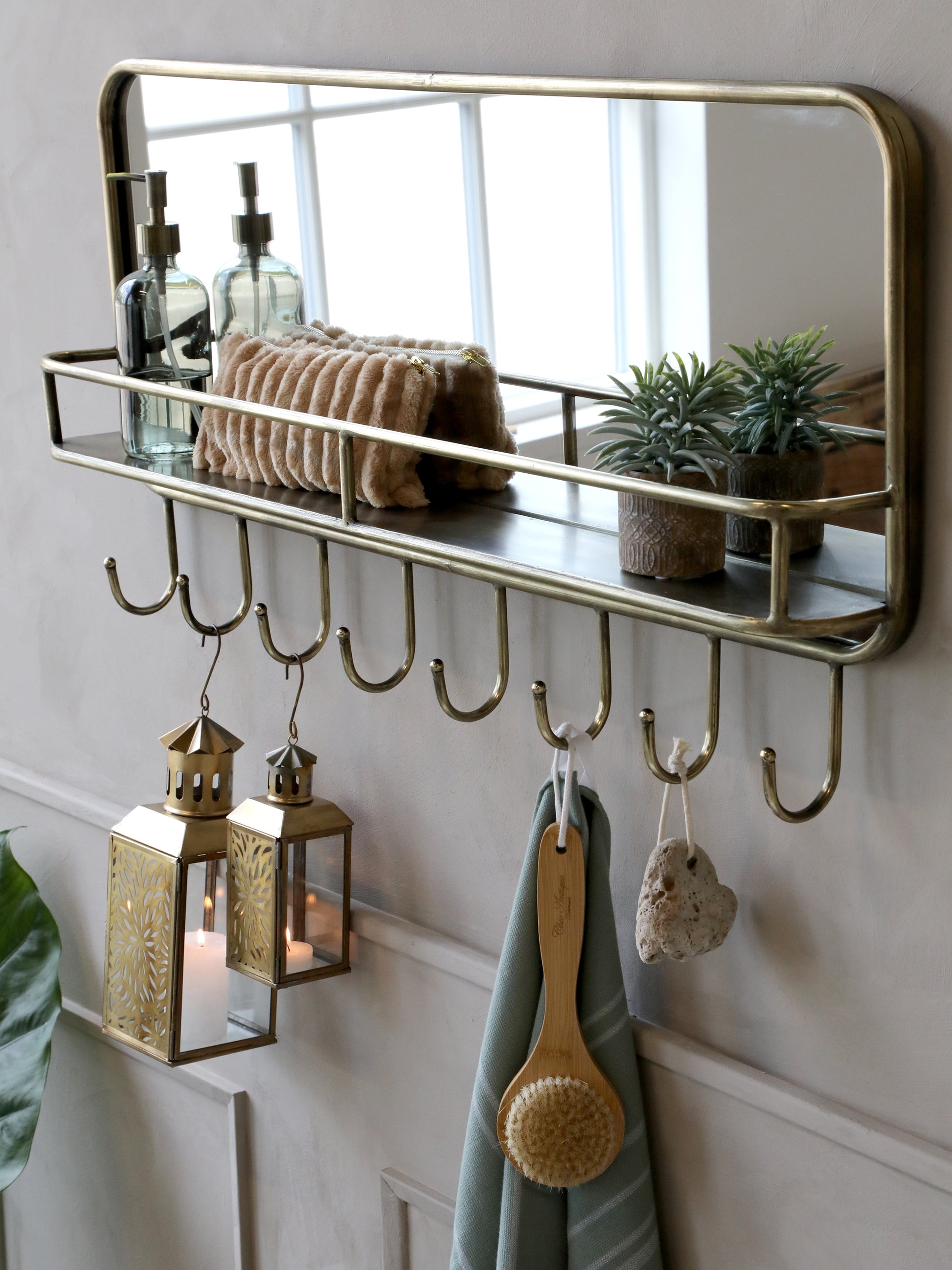 Antique Brass Shelf Mirror - Design Vintage