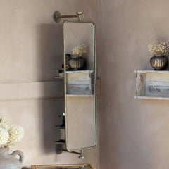 Antique Brass Swivel Mirror With Shelves