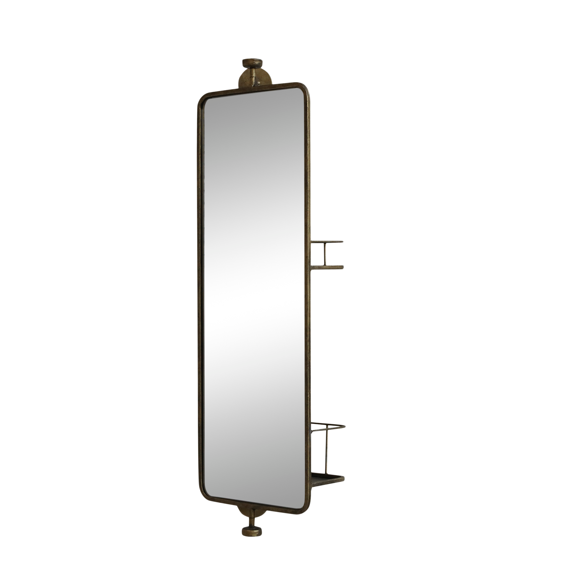 Antique Brass Swivel Mirror With Shelves - Design Vintage