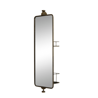 Antique Brass Swivel Mirror With Shelves - Design Vintage