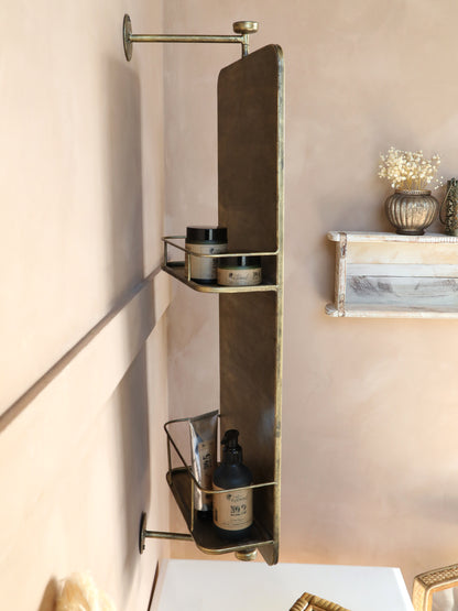 Antique Brass Swivel Mirror With Shelves - Design Vintage