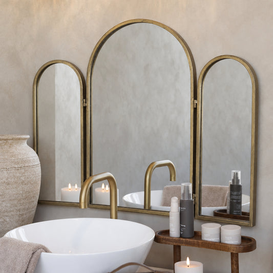 Antique Brass Tri-Fold Mirror