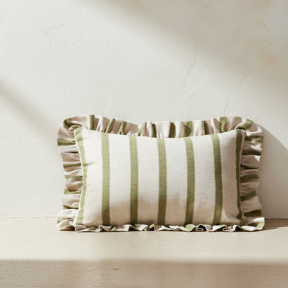 Olive Stripe Ruffle Cushion