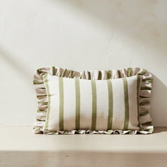 Olive Stripe Ruffle Cushion