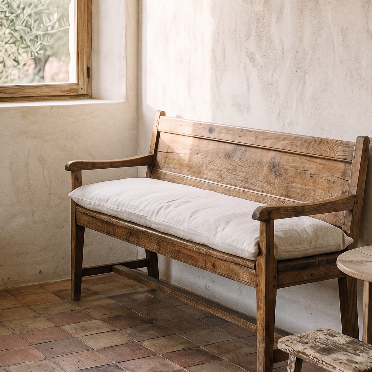 Vintage Plain Linen Bench Cushion - Design Vintage