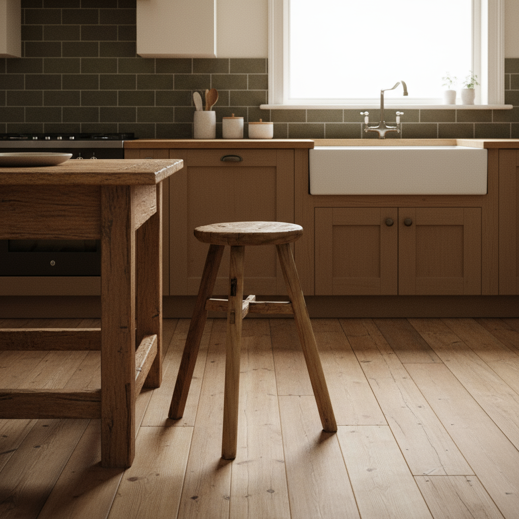 Vintage Elm Round Stool - Design Vintage