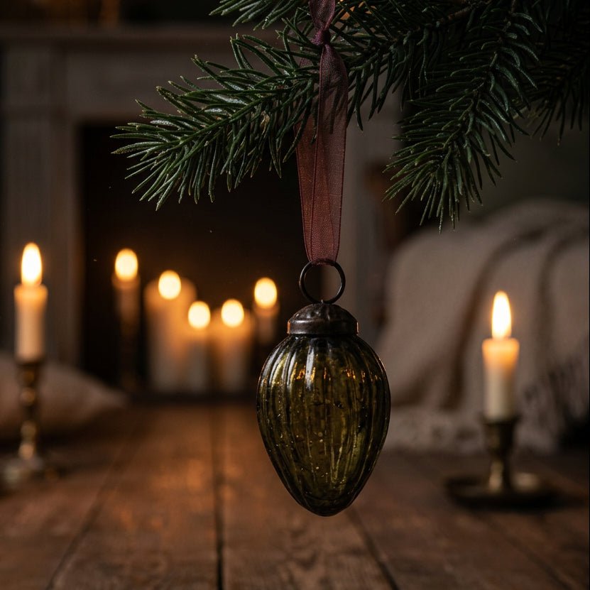 Set of Olive Crackle Glass Pinecones