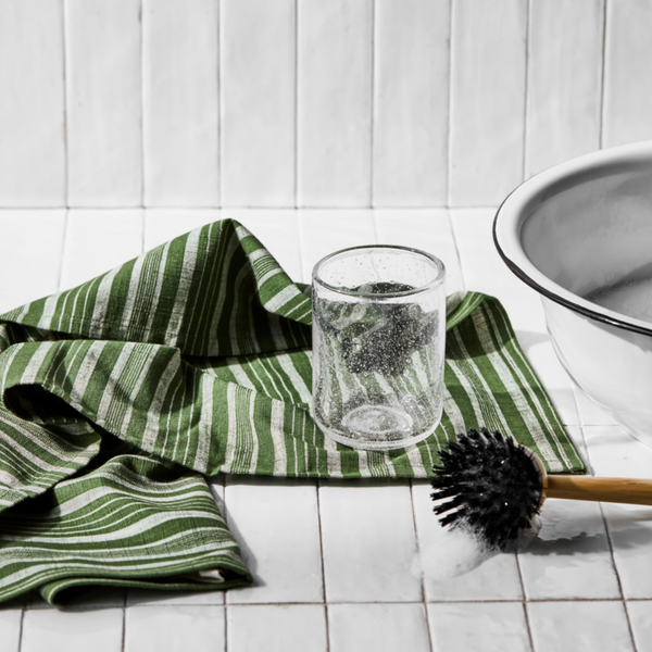 Set of Green Stripe Tea Towels Design Vintage Cotton Kitchen