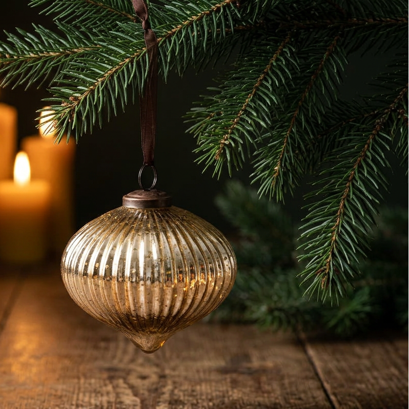 Gold Ribbed Lantern Bauble